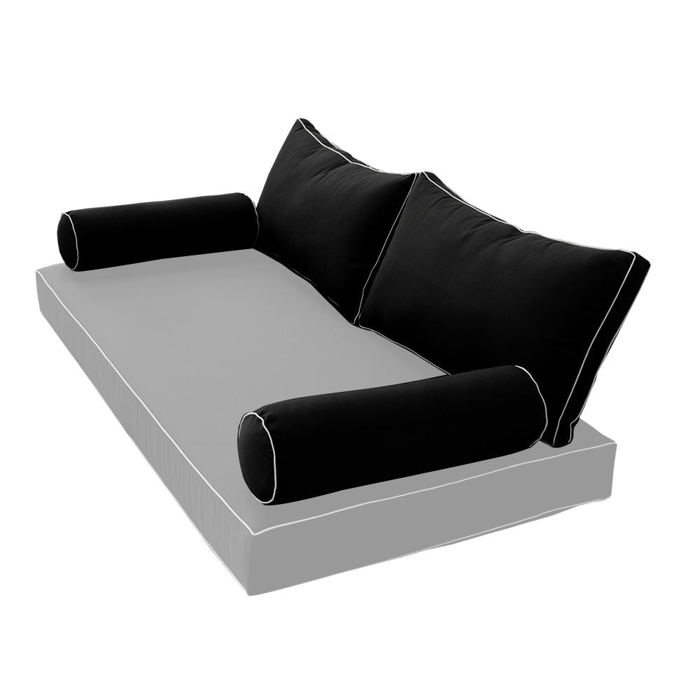 STYLE 2 Pillow & Bolster Cushion for Outdoor Indoor Daybed Porch Swing Bed Queen Size Contrast Trim AD109 | COVERS ONLY |