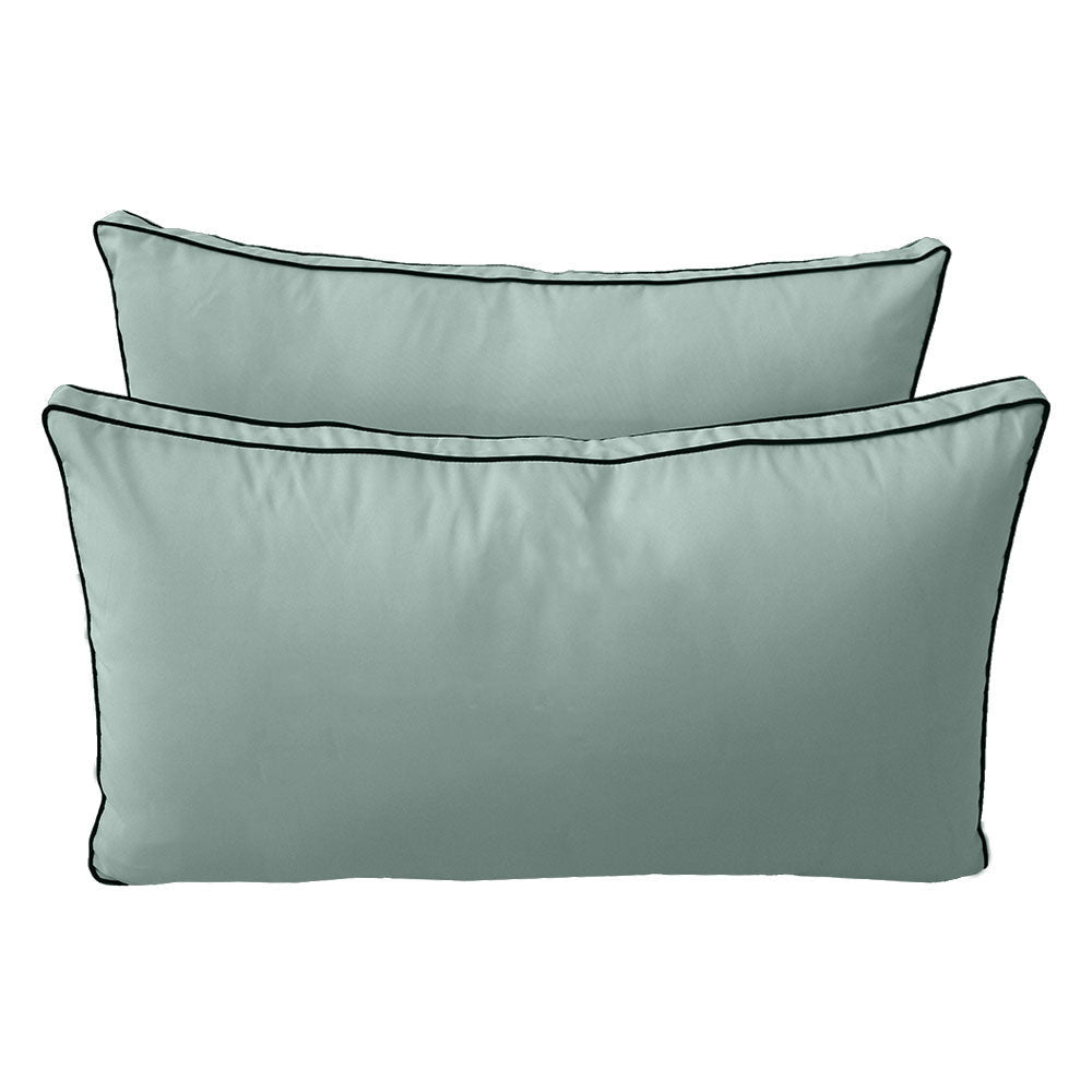 Five-piece pillow and bolster cushion set including seat cushion, two square back pillows, and two bolster pillows for indoor or outdoor seating.