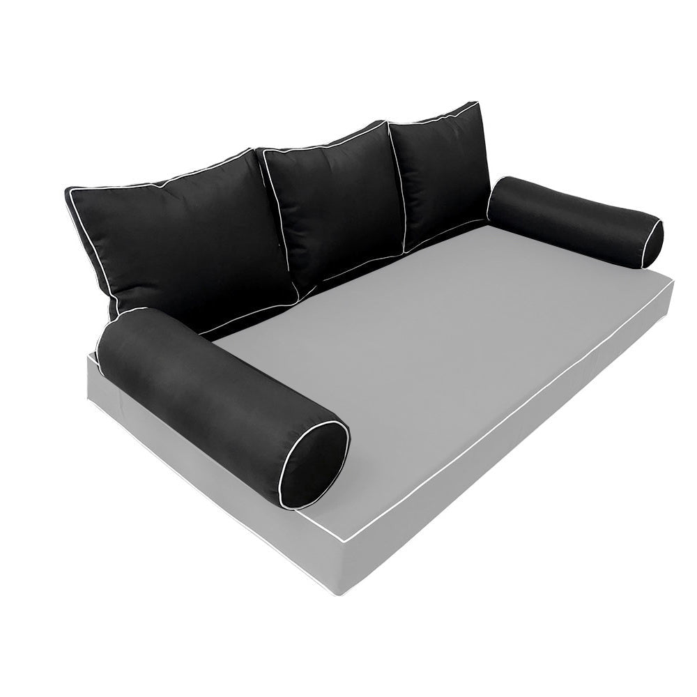 Elegant cushion and bolster set featuring refined craftsmanship and knife-edge detailing, designed for versatile indoor and outdoor comfort.