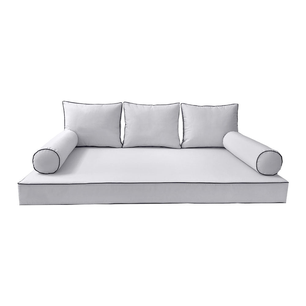 Modern outdoor daybed cushion set with two bolsters and two pillows, ideal for patio, porch, or indoor lounge spaces. — cover only