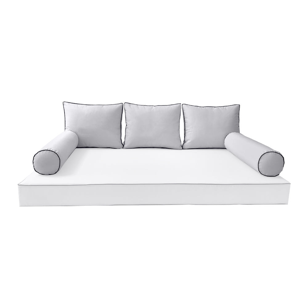 Modern outdoor daybed cushion set with two bolsters and two pillows, ideal for patio, porch, or indoor lounge spaces. ā cover only