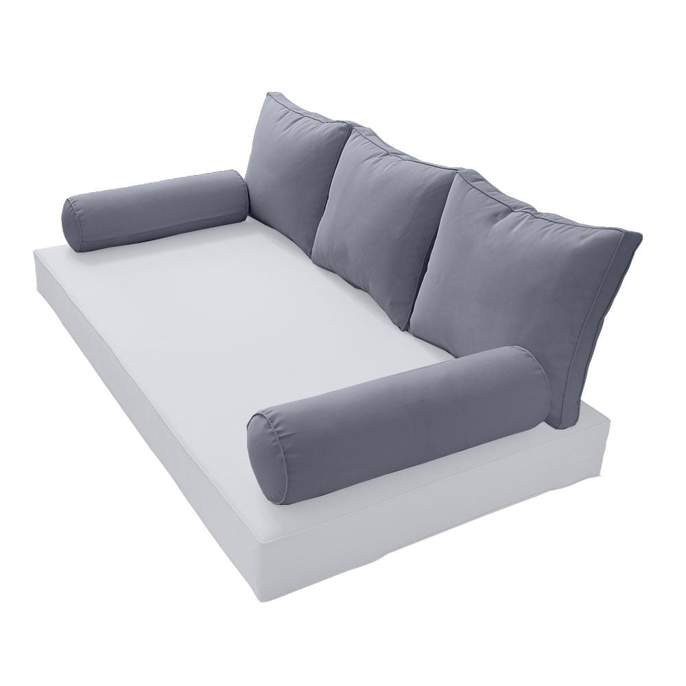 STYLE 3 Pillow & Bolster Cushion for Outdoor Indoor Daybed Porch Swing Bed Full Size Piped Trim AD001 | COVERS ONLY |