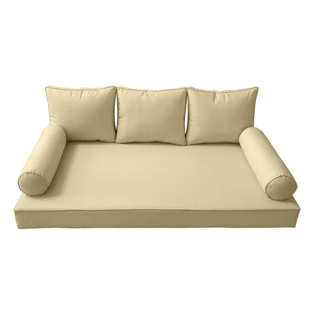 STYLE 3 - Mattress & Pillow Bolster Cushion for Outdoor Indoor Daybed Porch Swing Bed Piped Trim Full Size AD103 | COVERS ONLY |
