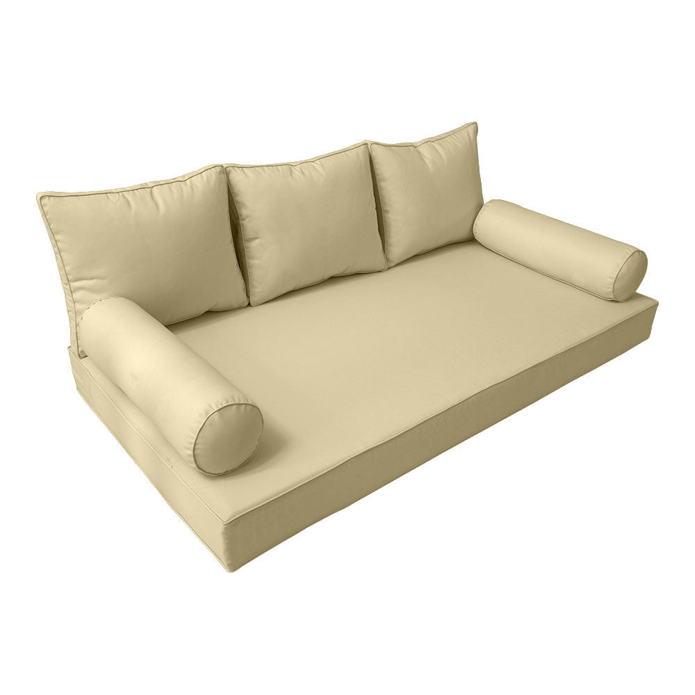 STYLE 3 - Mattress & Pillow Bolster Cushion for Outdoor Indoor Daybed Porch Swing Bed Piped Trim Full Size AD103 | COVERS ONLY |