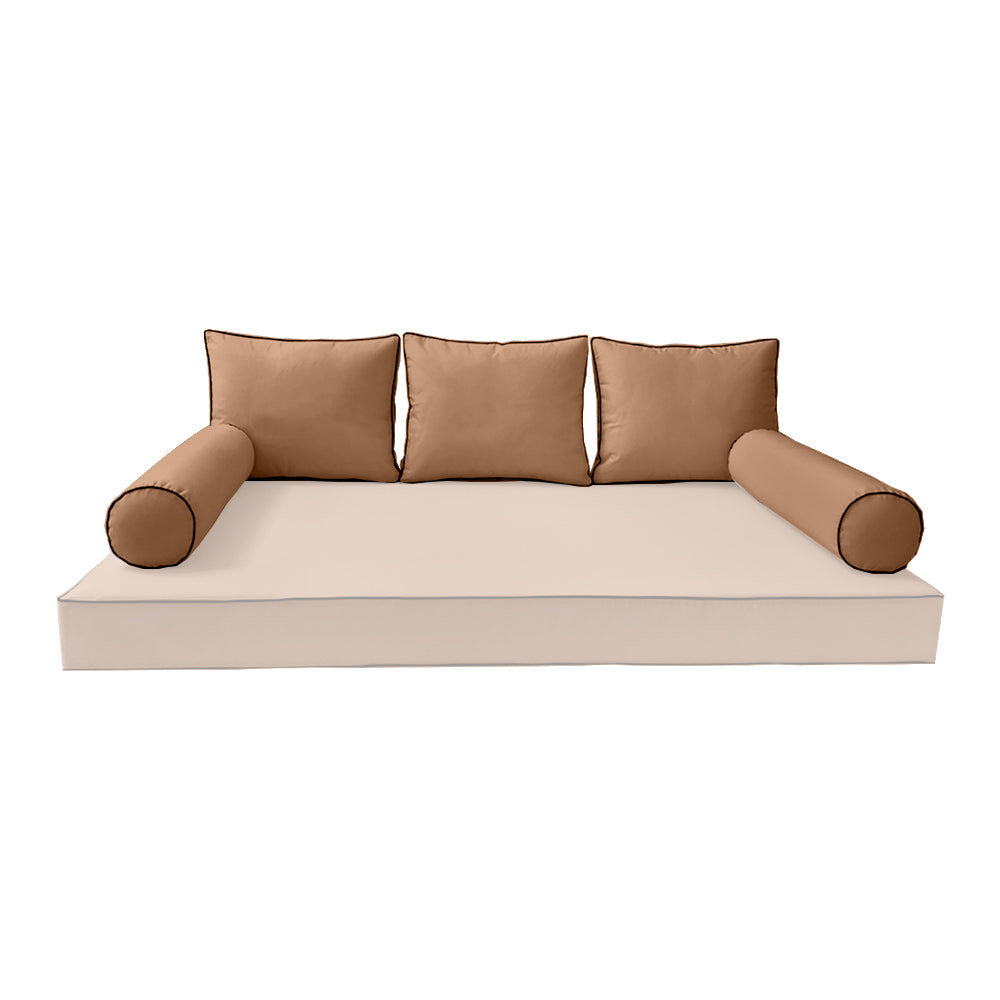 Modern outdoor daybed cushion set with two bolsters and two pillows, ideal for patio, porch, or indoor lounge spaces. — cover only