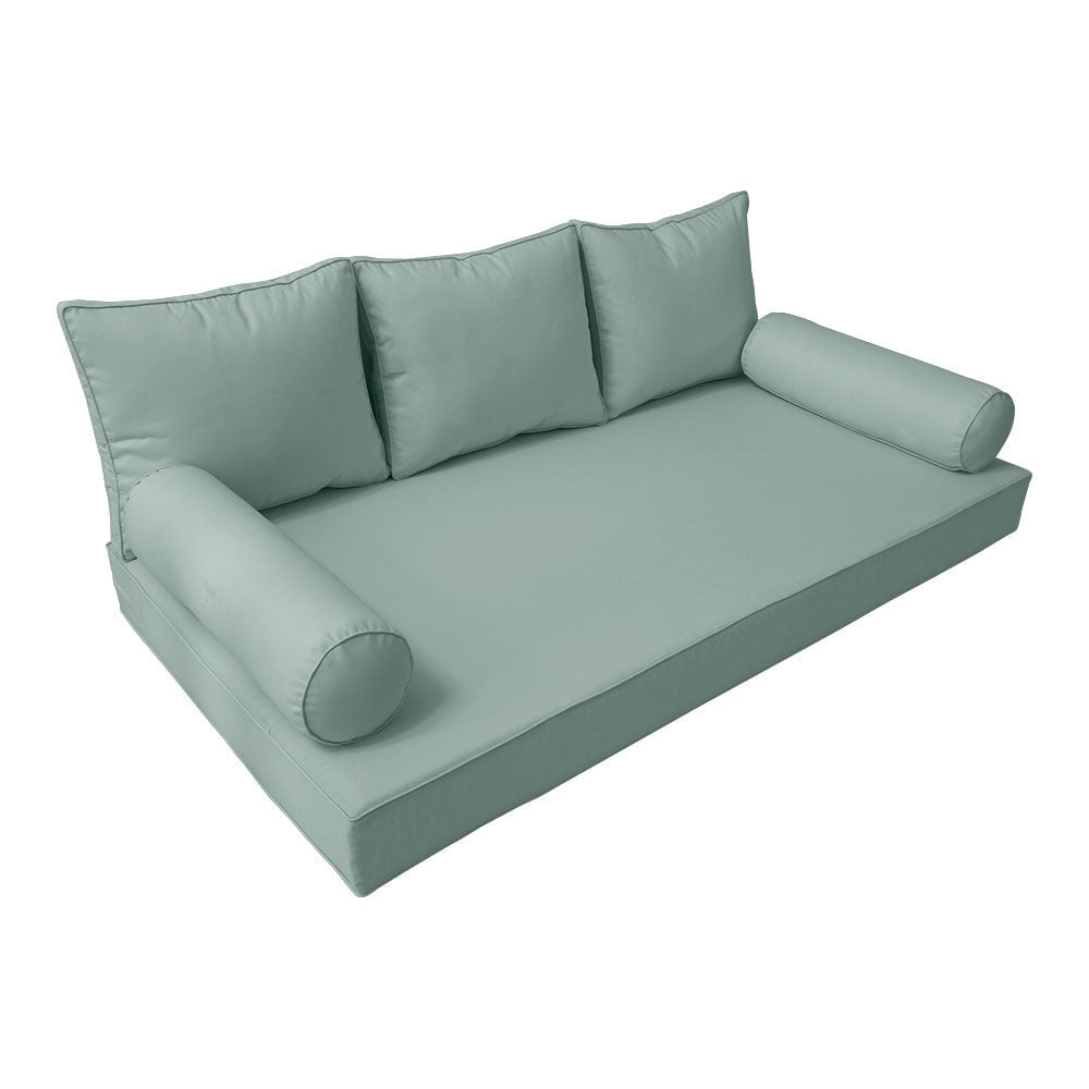 STYLE 3 - Mattress & Pillow Bolster Cushion for Outdoor Indoor Daybed Porch Swing Bed Piped Trim Queen Size AD002 | COVERS ONLY |