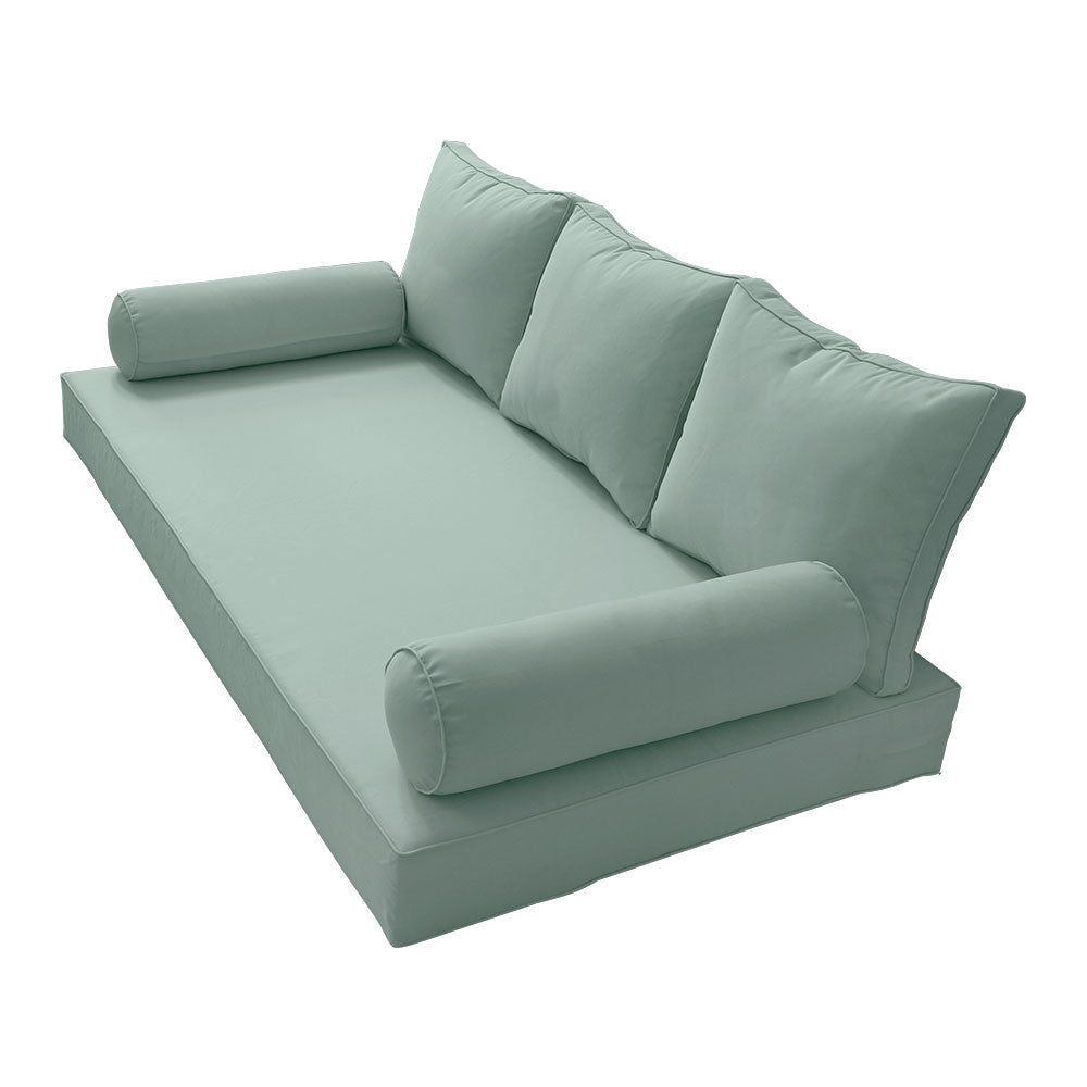 STYLE 3 - Mattress & Pillow Bolster Cushion for Outdoor Indoor Daybed Porch Swing Bed Piped Trim Twin Size AD002 | COVERS ONLY |