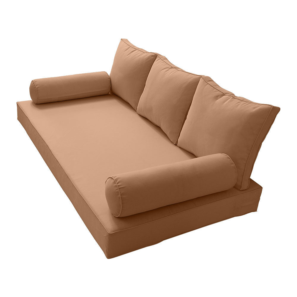 STYLE 3 - Mattress & Pillow Bolster Cushion for Outdoor Indoor Daybed Porch Swing Bed Piped Trim Twin-XL Size AD104 | COVERS ONLY |