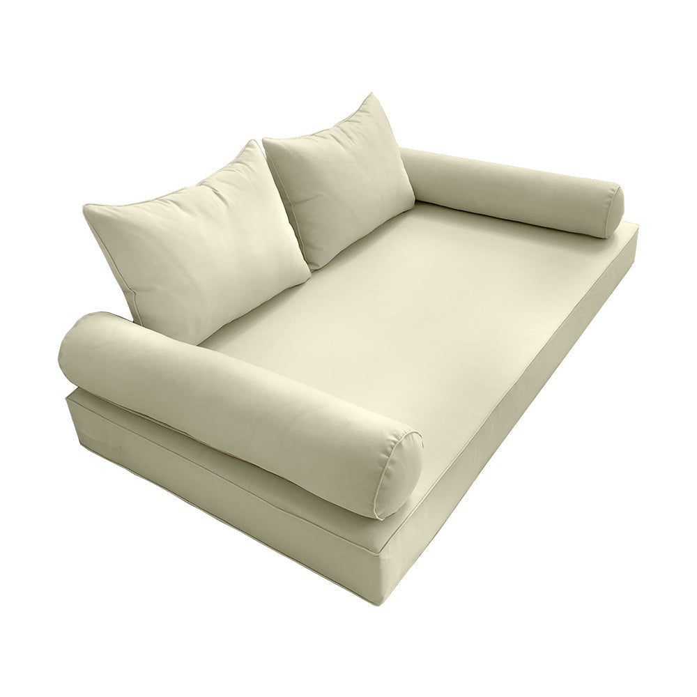 STYLE 4 - Mattress & Pillow Bolster Cushion for Outdoor Indoor Daybed Porch Swing Bed Piped Trim Crib Size AD005 | COVERS ONLY |