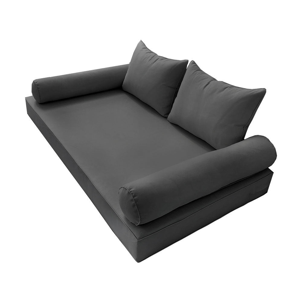 STYLE 4 - Mattress & Pillow Bolster Cushion for Outdoor Indoor Daybed Porch Swing Bed Piped Trim Full Size AD003 | COVERS ONLY |