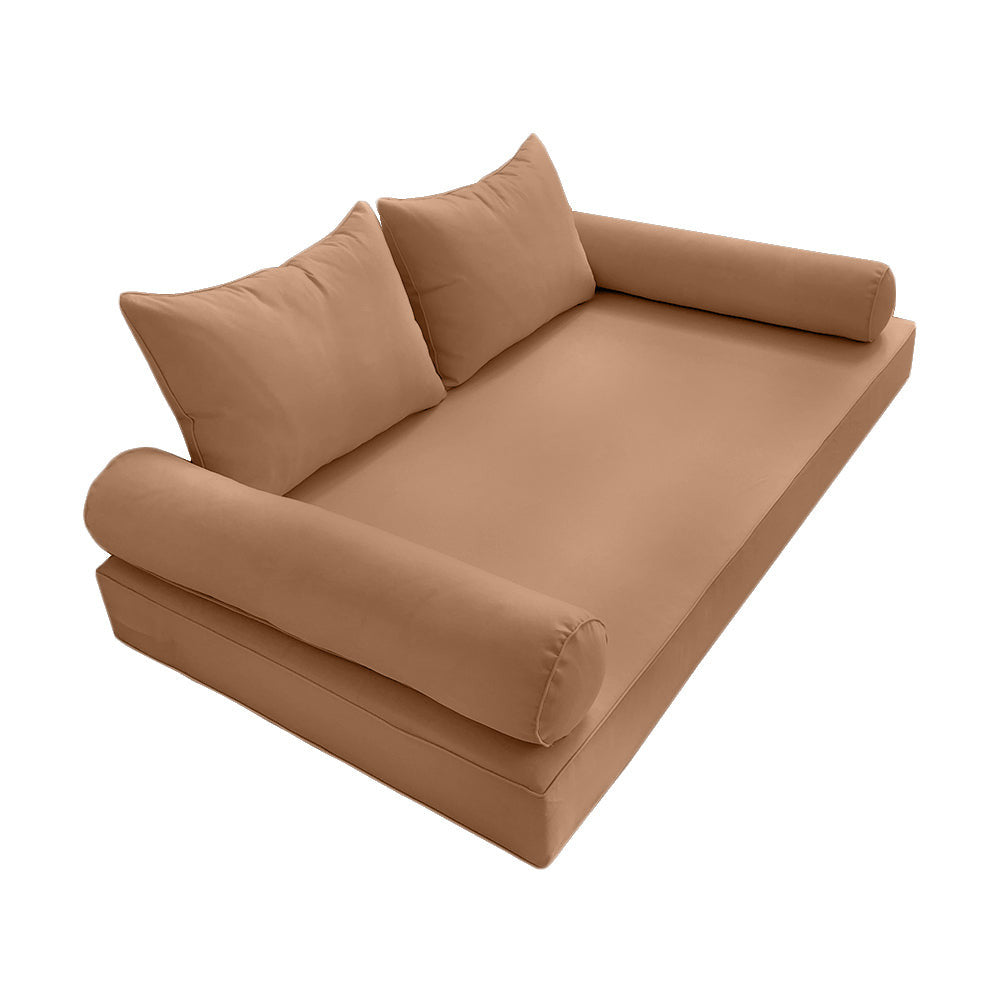 STYLE 4 - Mattress & Pillow Bolster Cushion for Outdoor Indoor Daybed Porch Swing Bed Piped Trim Queen Size AD104 | COVERS ONLY |