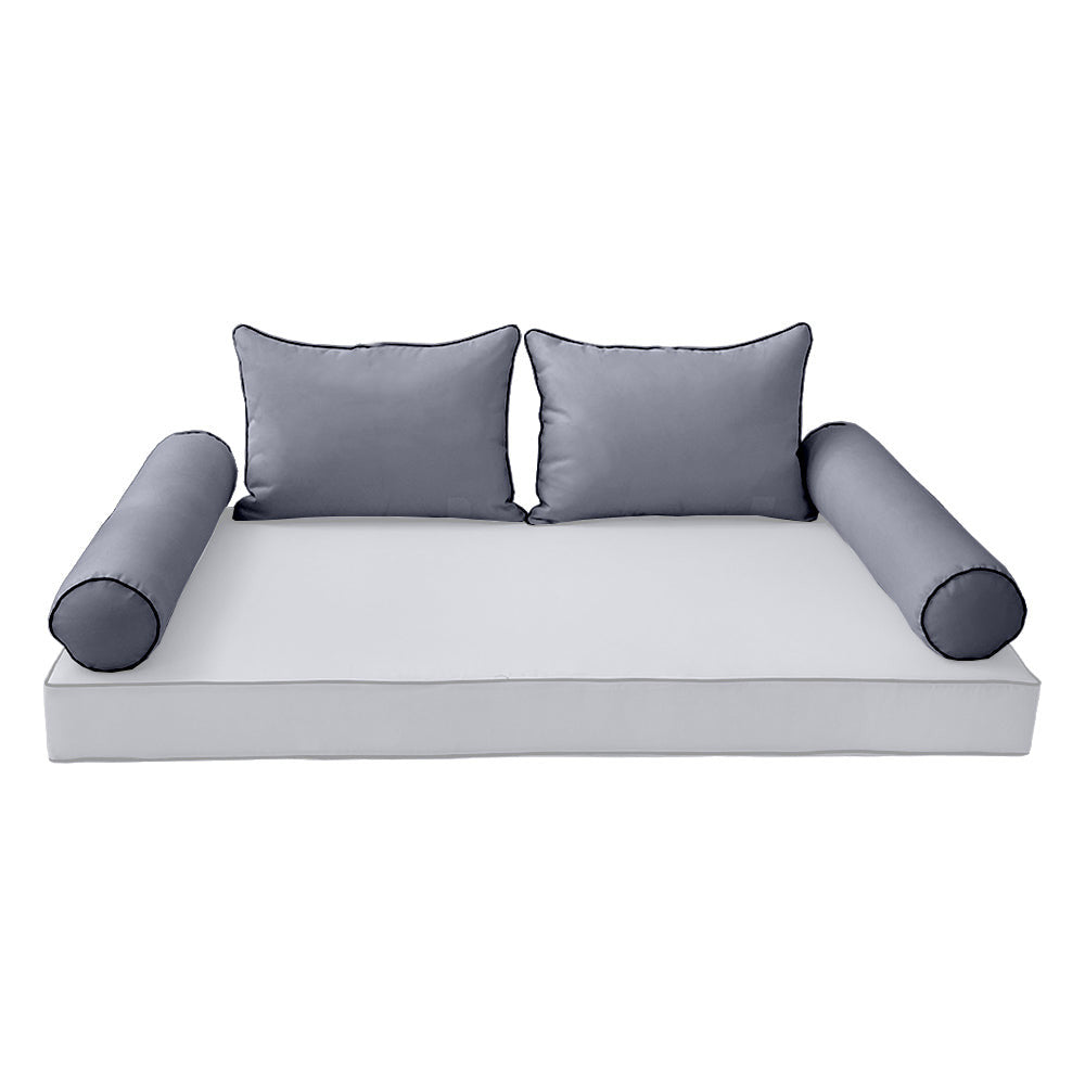 Modern outdoor daybed cushion set with two bolsters and two pillows, ideal for patio, porch, or indoor lounge spaces. — cover only