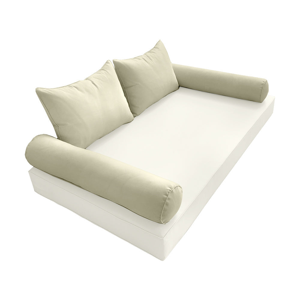 STYLE 4 Pillow & Bolster Cushion for Outdoor Indoor Daybed Porch Swing Bed Twin Size Piped Trim AD005 | COVERS ONLY |