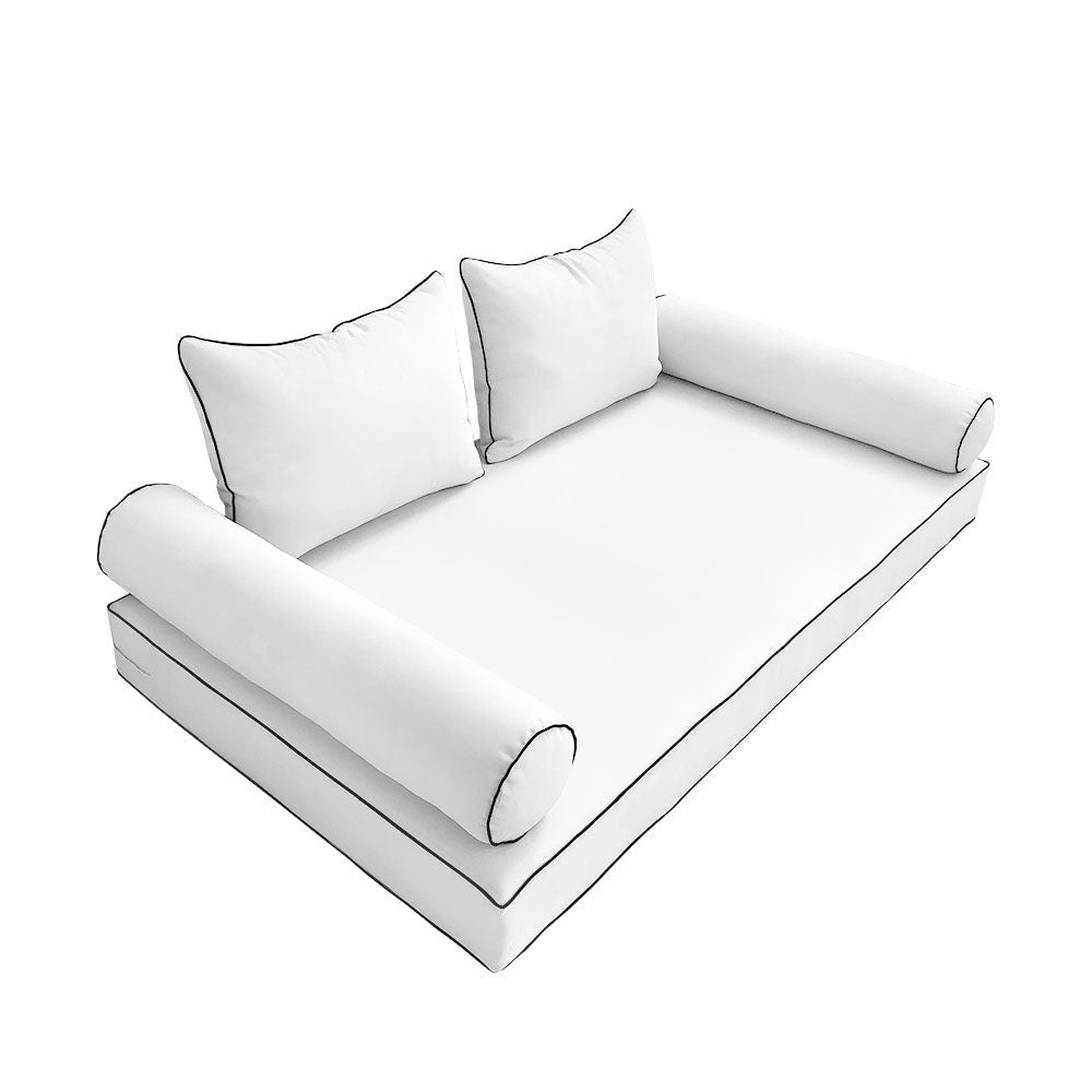 Elegant cushion and bolster set featuring refined craftsmanship and knife-edge detailing, designed for versatile indoor and outdoor comfort.