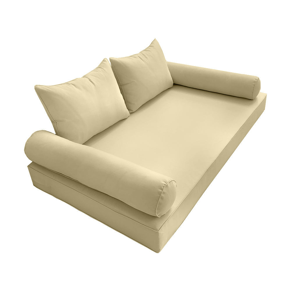 STYLE 4 - Mattress & Pillow Bolster Cushion for Outdoor Indoor Daybed Porch Swing Bed Piped Trim Twin Size AD103 | COVERS ONLY |