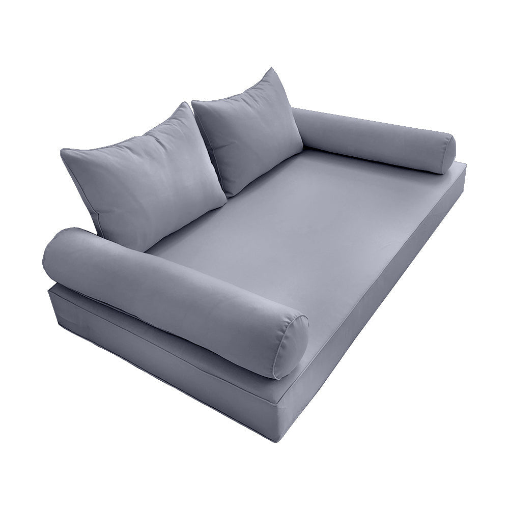 STYLE 4 - Mattress & Pillow Bolster Cushion for Outdoor Indoor Daybed Porch Swing Bed Piped Trim Twin-XL Size AD001 | COVERS ONLY |