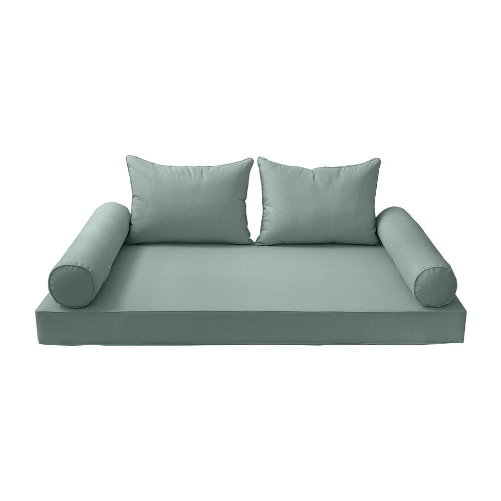 STYLE 4 - Mattress & Pillow Bolster Cushion for Outdoor Indoor Daybed Porch Swing Bed Piped Trim Twin-XL Size AD002 | COVERS ONLY |