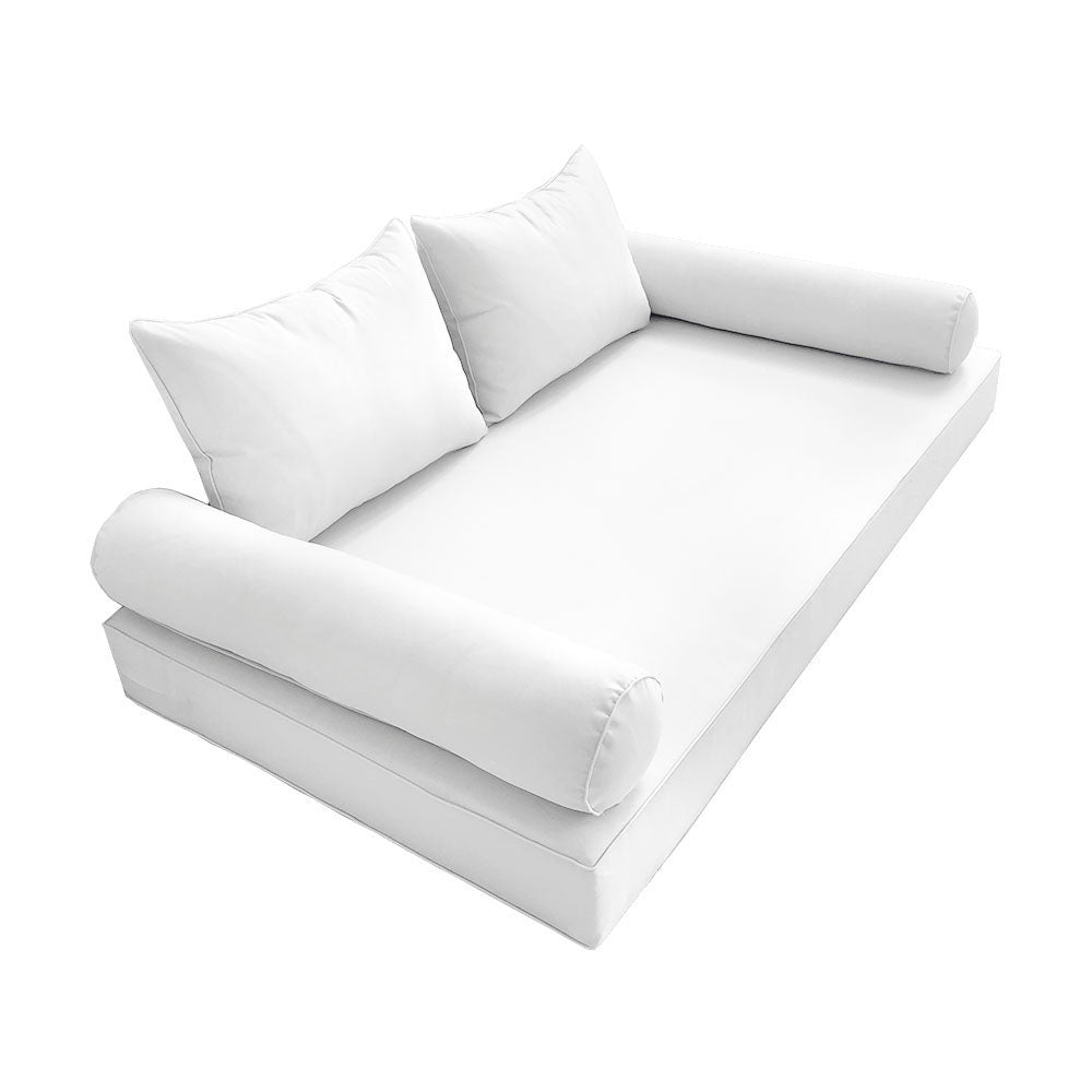 STYLE 4 - Mattress & Pillow Bolster Cushion for Outdoor Indoor Daybed Porch Swing Bed Piped Trim Twin-XL Size AD106 | COVERS ONLY |