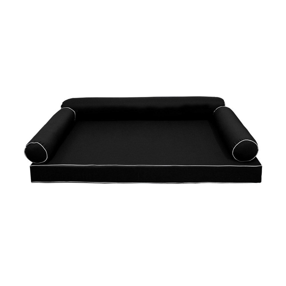 Style6 Twin-XL Size 4PC Contrast Pipe Trim Outdoor Daybed Mattress Cushion Bolster Pillow Slip Cover COMPLETE SET AD109
