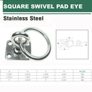 Stainless Steel 304 Square Swivel Pad Eye Plate With Ring 3/16", 1/4",5/16" Welded Formed Marine