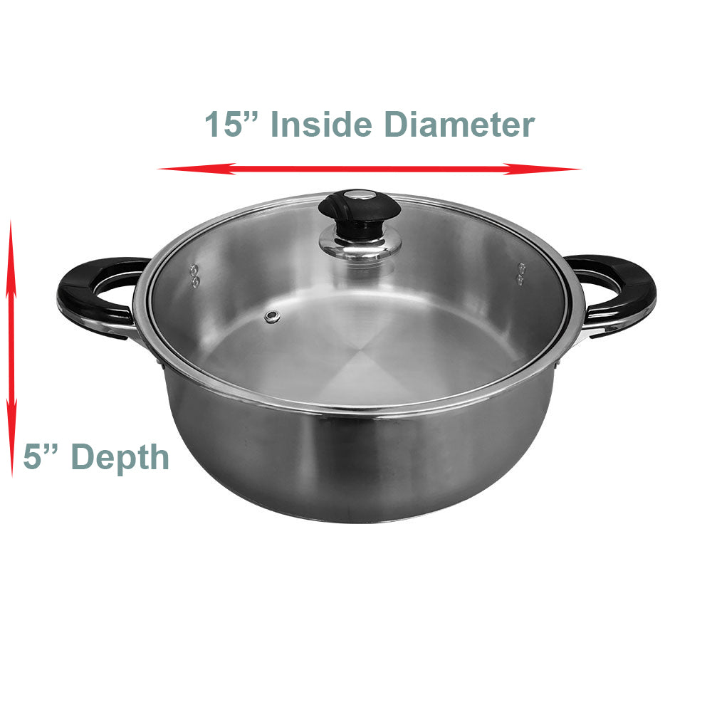 High Quality Stainless Steel Low Pot Dutch Oven Casserole Stock Pot with Lid
