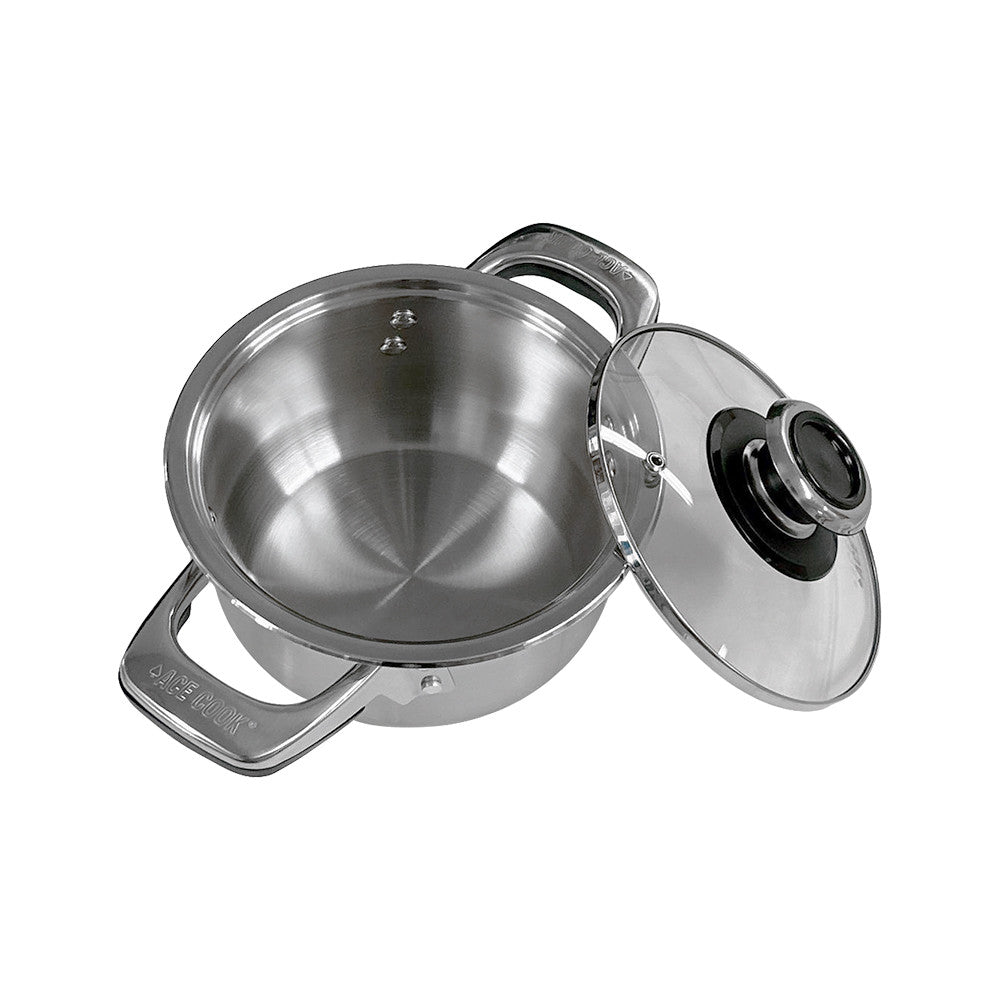 Stainless Steel Sauce Pan Stockpot with Tempered Glass Lid, Durable & Rust-Proof Kitchen Cookware
