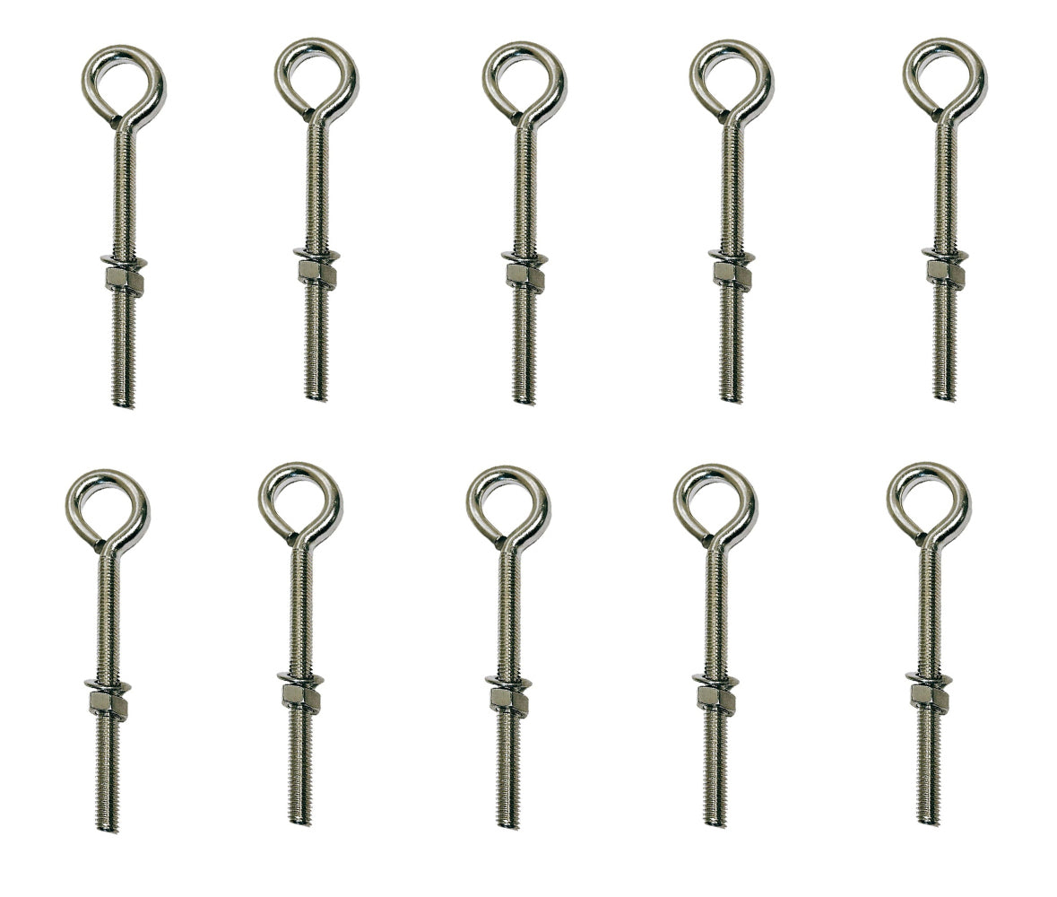 10 Pc Marine Stainless Steel T316 5/16" x 4" Turned Eye Bolt Washer WL