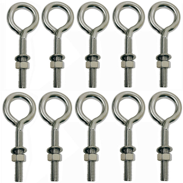10Pc Marine Boat Stainless Steel T316 1/2"x3" Turned Eye Bolt Washer WLL 250 Lbs