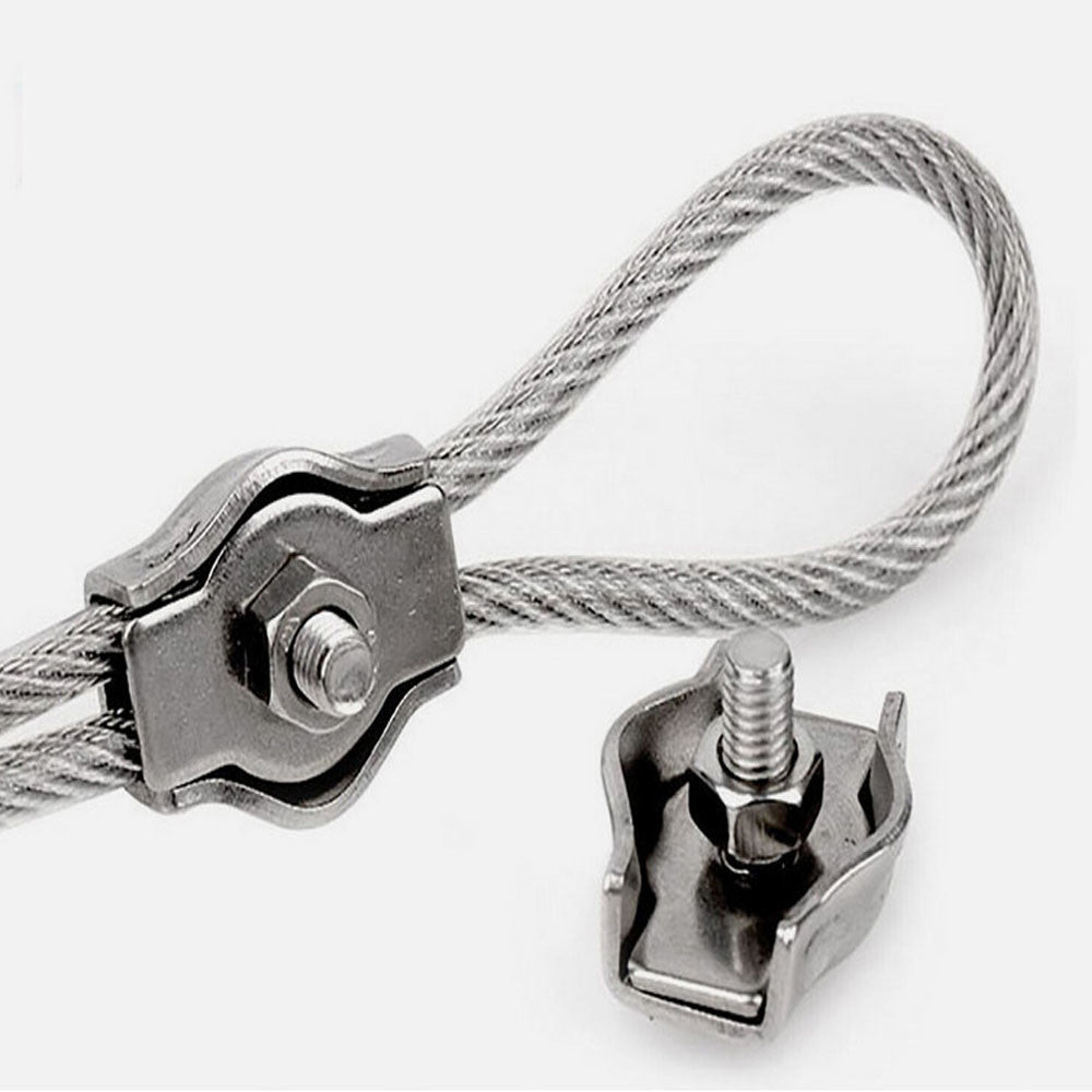 4 Pc Set T304 Stainless Steel Single Simplex Clip, Bolt Wire Rope Clip for Cable, Rigging, Marine, Outdoor, and Utility Use