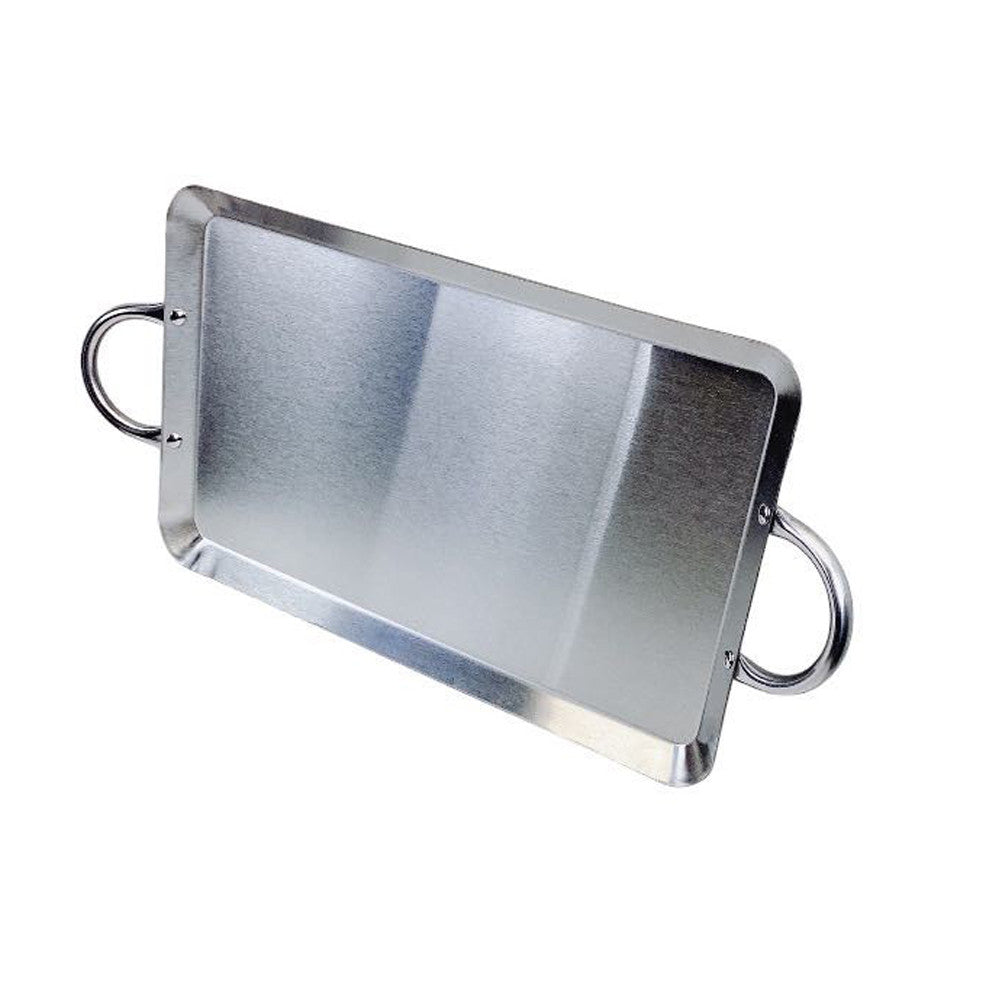 ROUND, RECTANGULAR Stainless Steel Serving Platter – Ottoman Tray with Handles for Kitchen, Parties & Decorative Display