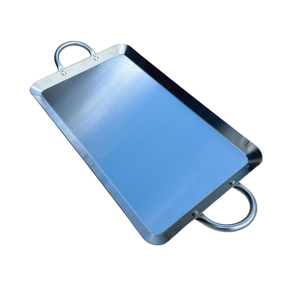 ROUND, RECTANGULAR Stainless Steel Serving Platter – Ottoman Tray with Handles for Kitchen, Parties & Decorative Display