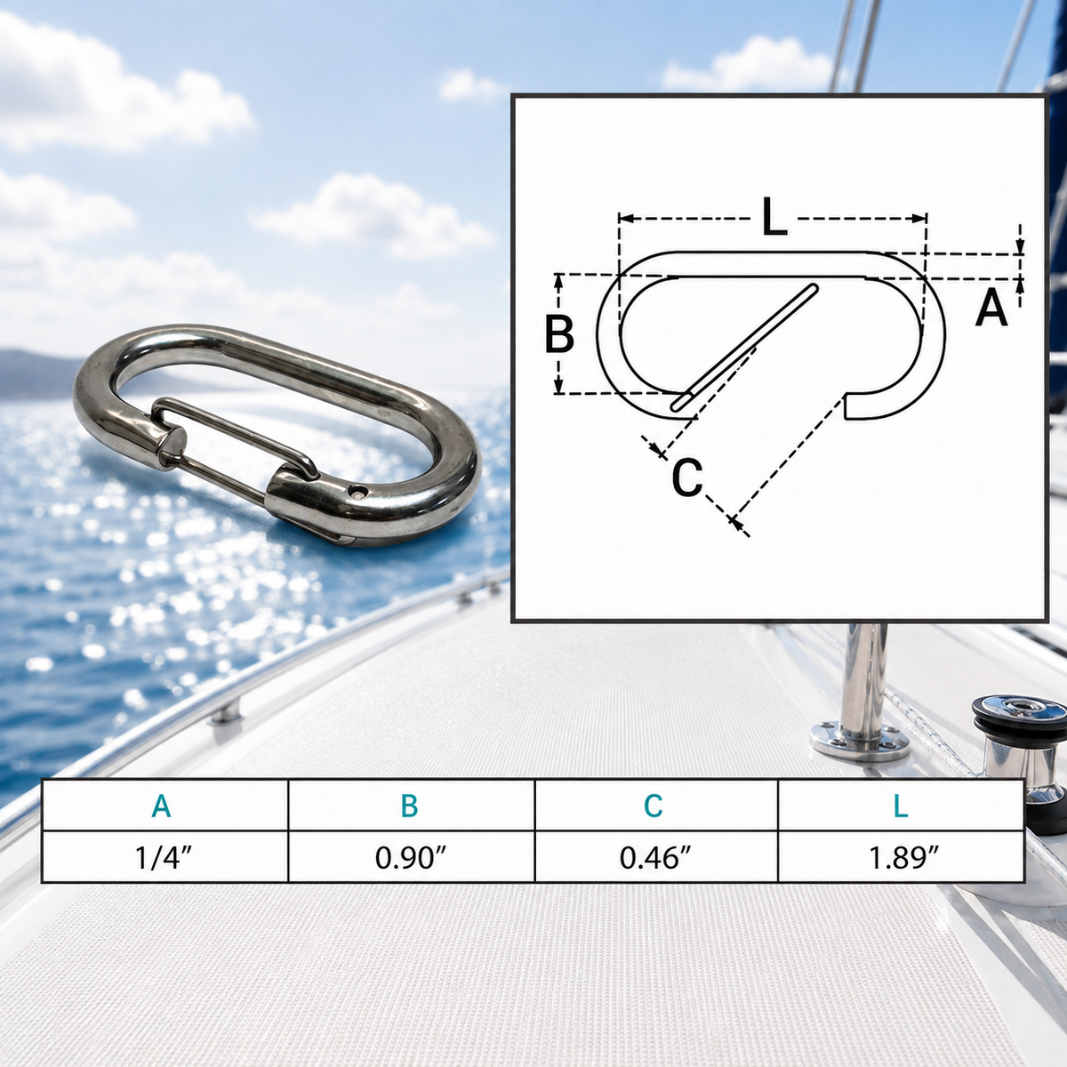 4 Pc Set Marine T316 Stainless Steel Bit Snap, Rigging Lift Link Clip Snap for Rope, Chain, Cable, Dock