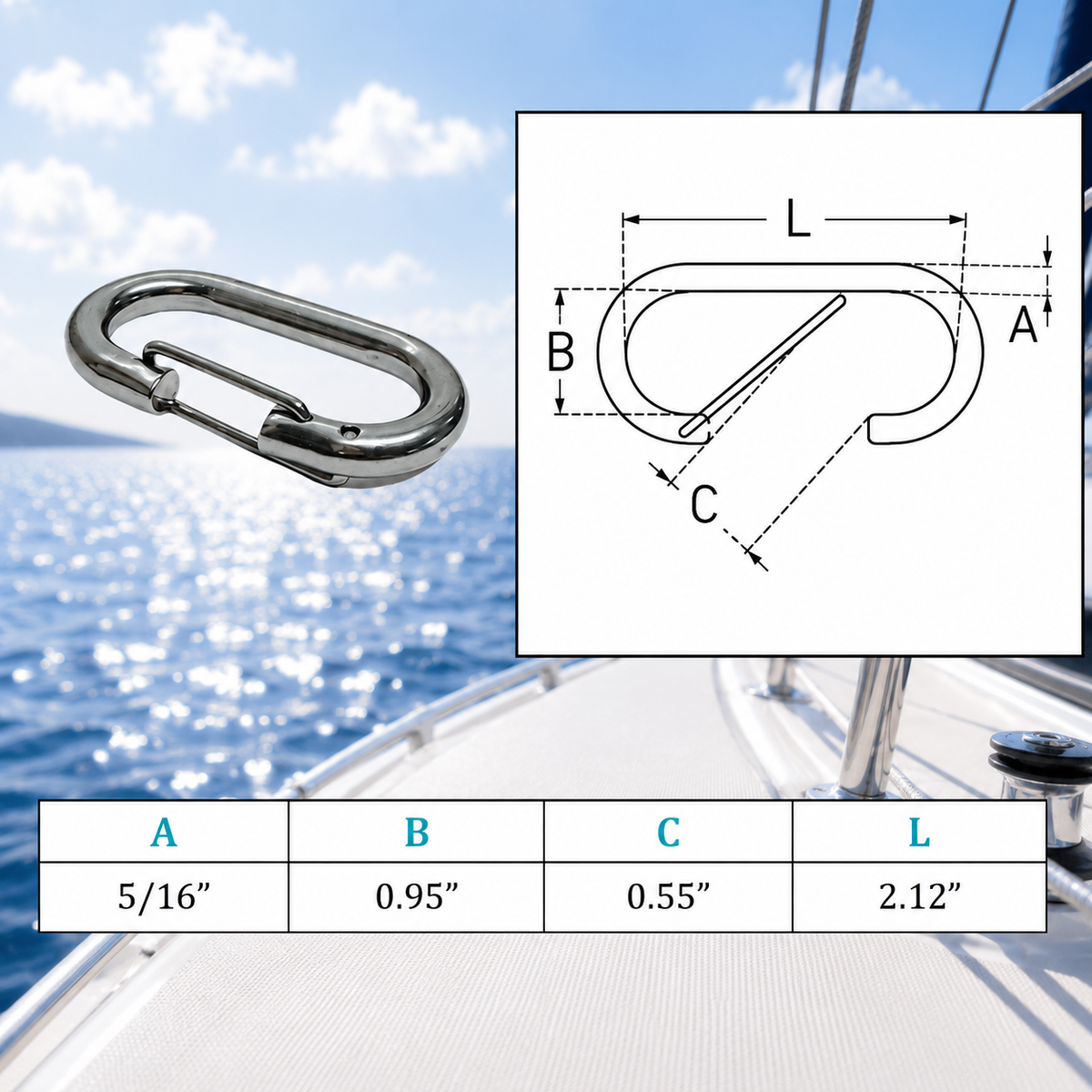 4 Pc Set Marine T316 Stainless Steel Bit Snap, Rigging Lift Link Clip Snap for Rope, Chain, Cable, Dock