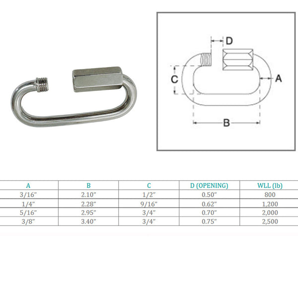 Marine Boat Stainless Steel T316 Long Quick Link Connect Link