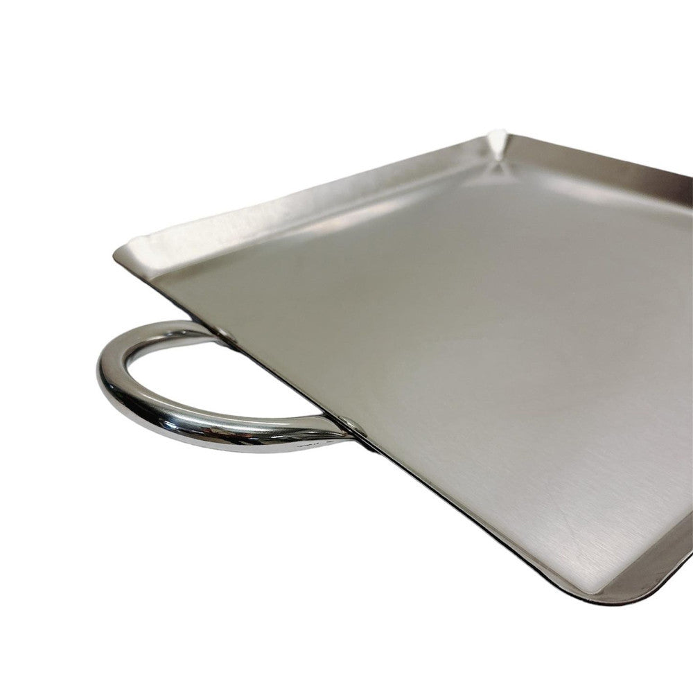 12" Stainless Steel Square Serving Platter Ottoman Tray Flat Pan with Handle
