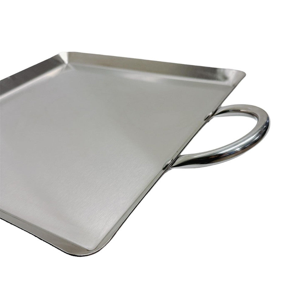 12" Stainless Steel Square Serving Platter Ottoman Tray Flat Pan with Handle