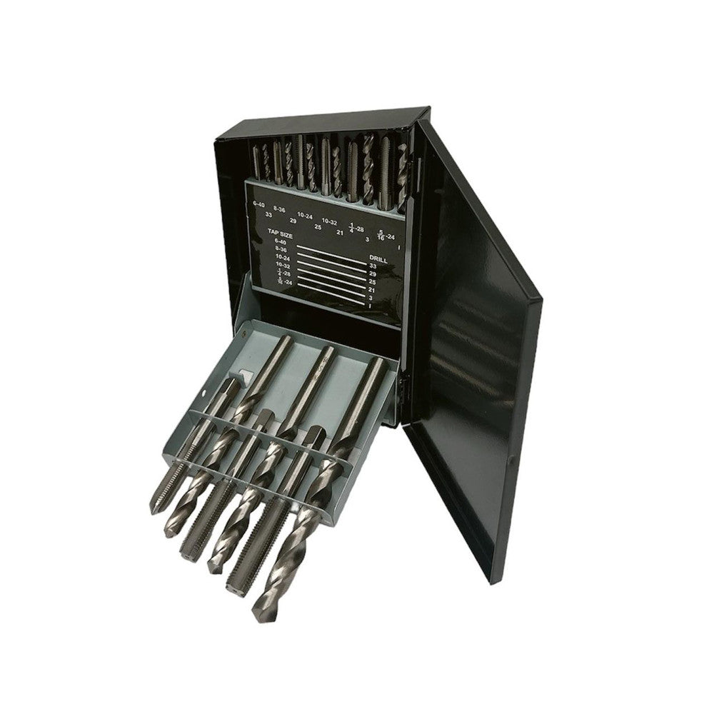18 Pc HSS UNF Tap Drill Set High Speed Steel Drilling Bit Plug Chamfer Tap Drill