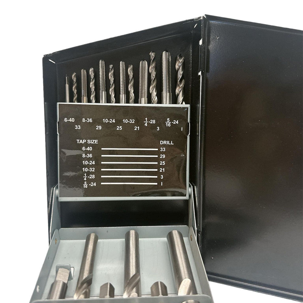 18 Pc HSS UNF Tap Drill Set High Speed Steel Drilling Bit Plug Chamfer Tap Drill