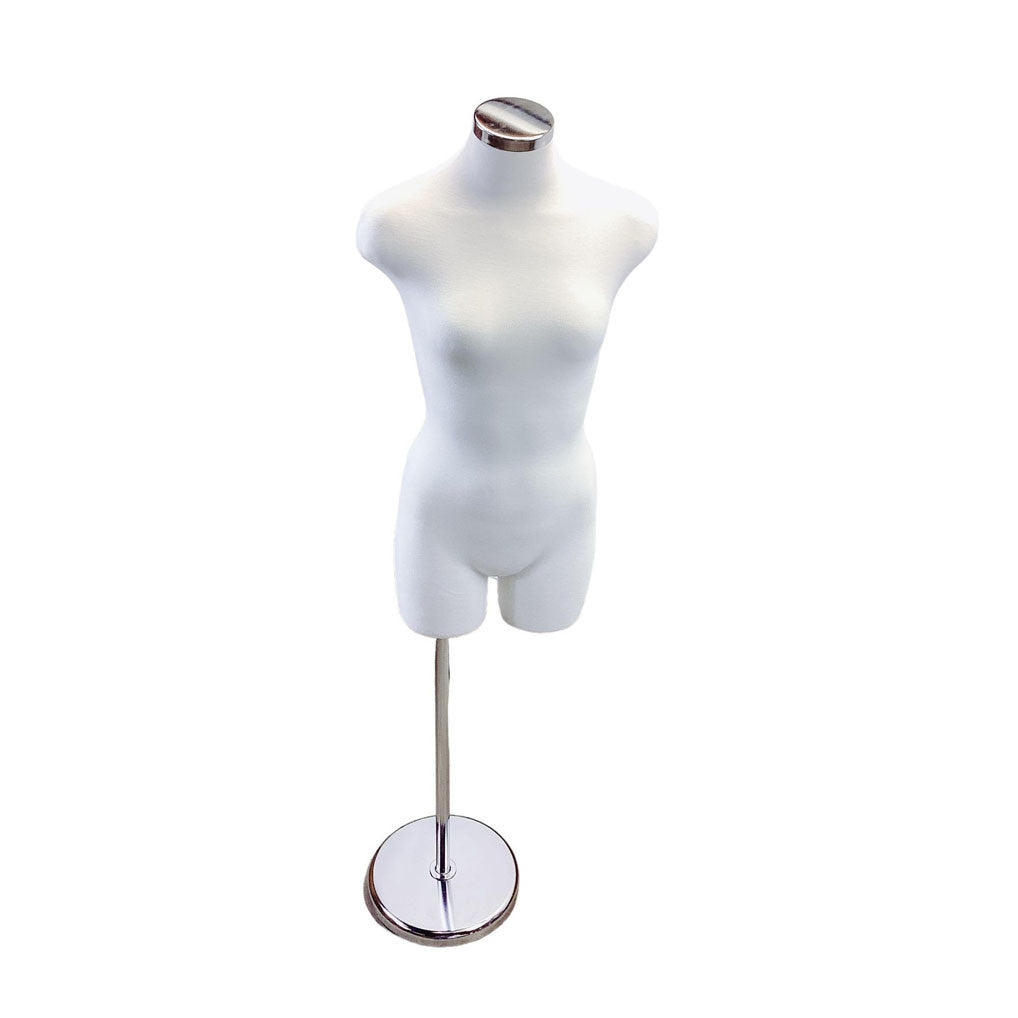 Cream Women Torso Form Neckblock Mannequin Adjustable Height Stand 32-1/2" Bust