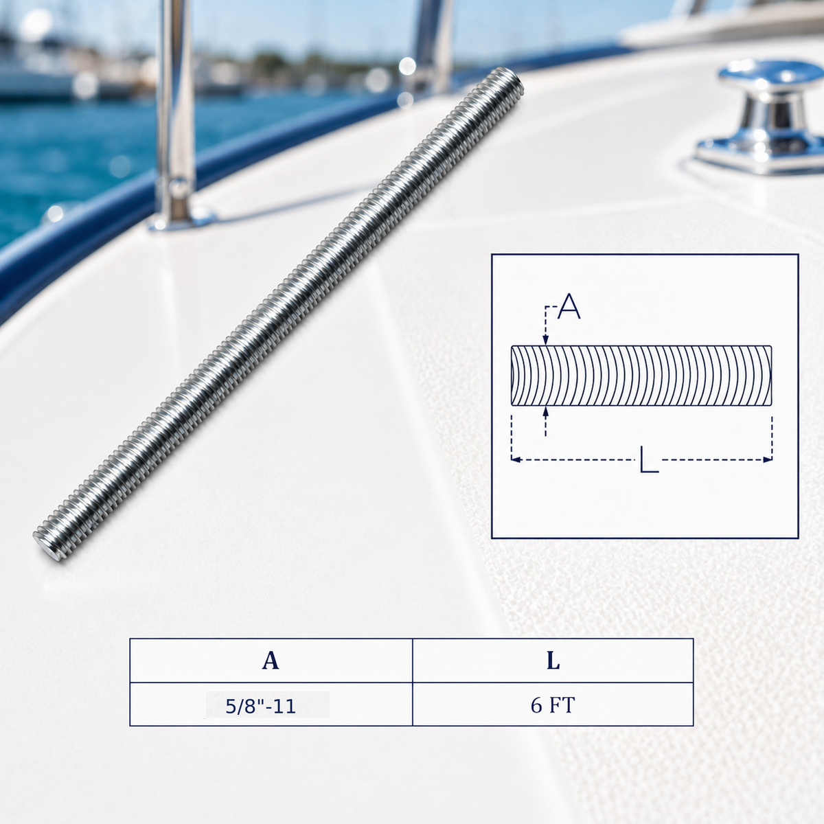Stainless Steel 6 Ft Fully Threaded Rod, All Thread Rod for Marine, Deck, Rigging, Fastening, and Outdoor Hardware