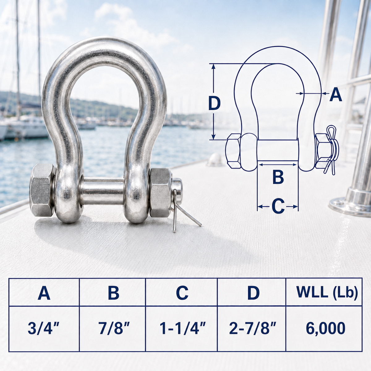Marine T316 Stainless Steel Drop Forged Bolt Pin Anchor Shackle, Heavy Duty Boat Chain Rigging Shackle for Dock and Marine Use