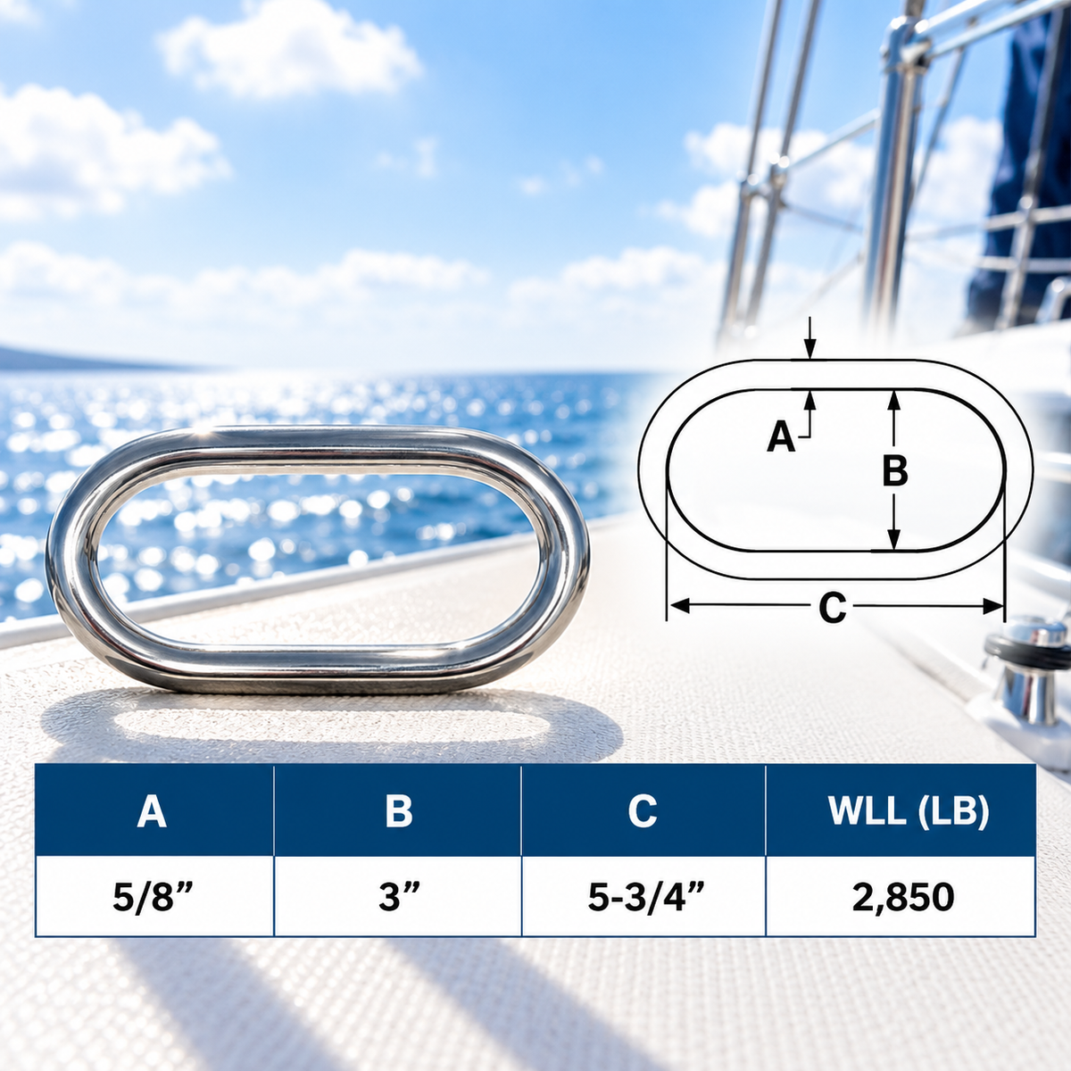 Stainless Steel T316 Marine Master Link, Welded Formed Rigging Link for Boat, Lifting, Chain, Rope, Cable, Dock, and Outdoor Hardware