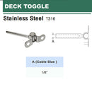 Stainless Steel 316 Deck Toggle Tensioner Terminal For 1/8", 3/16" Cable Railing