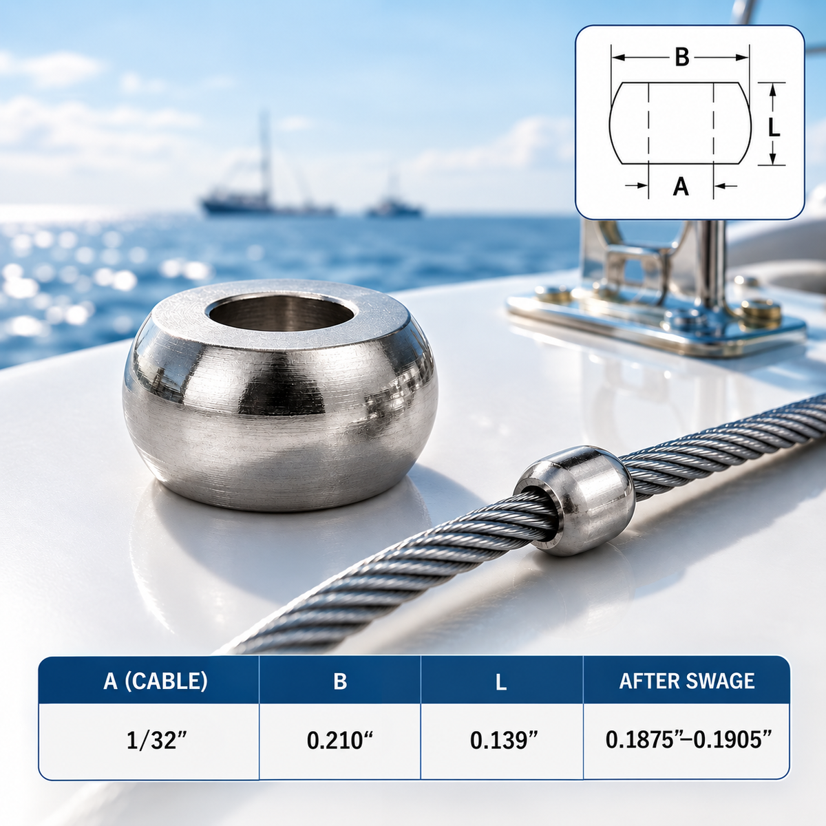 10 Pc Stainless Steel 316 Plain Ball Swage End Fitting Terminal, Cable Wire Rope Terminal for Marine Rigging and Railing