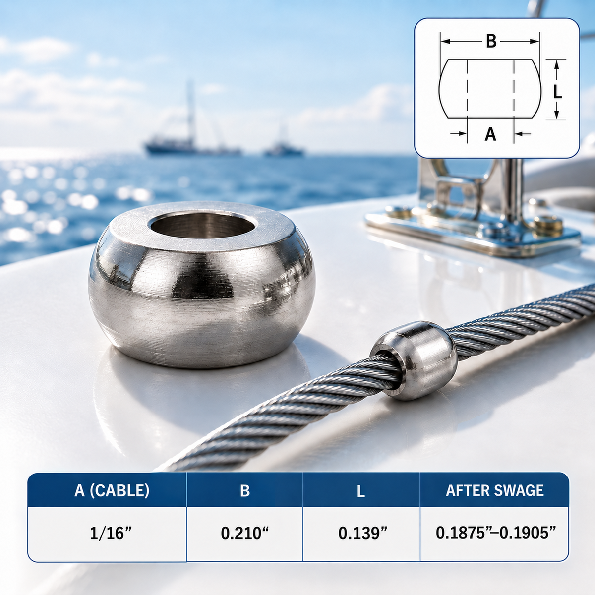 10 Pc Stainless Steel 316 Plain Ball Swage End Fitting Terminal, Cable Wire Rope Terminal for Marine Rigging and Railing