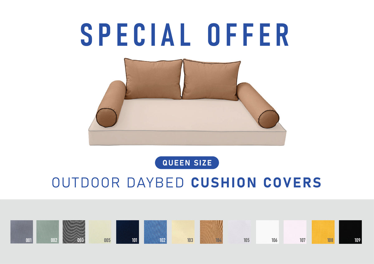 STYLE 1 Pillow & Bolster Cushion for Outdoor Indoor Daybed Porch Swing Bed Queen Size | COVERS ONLY |