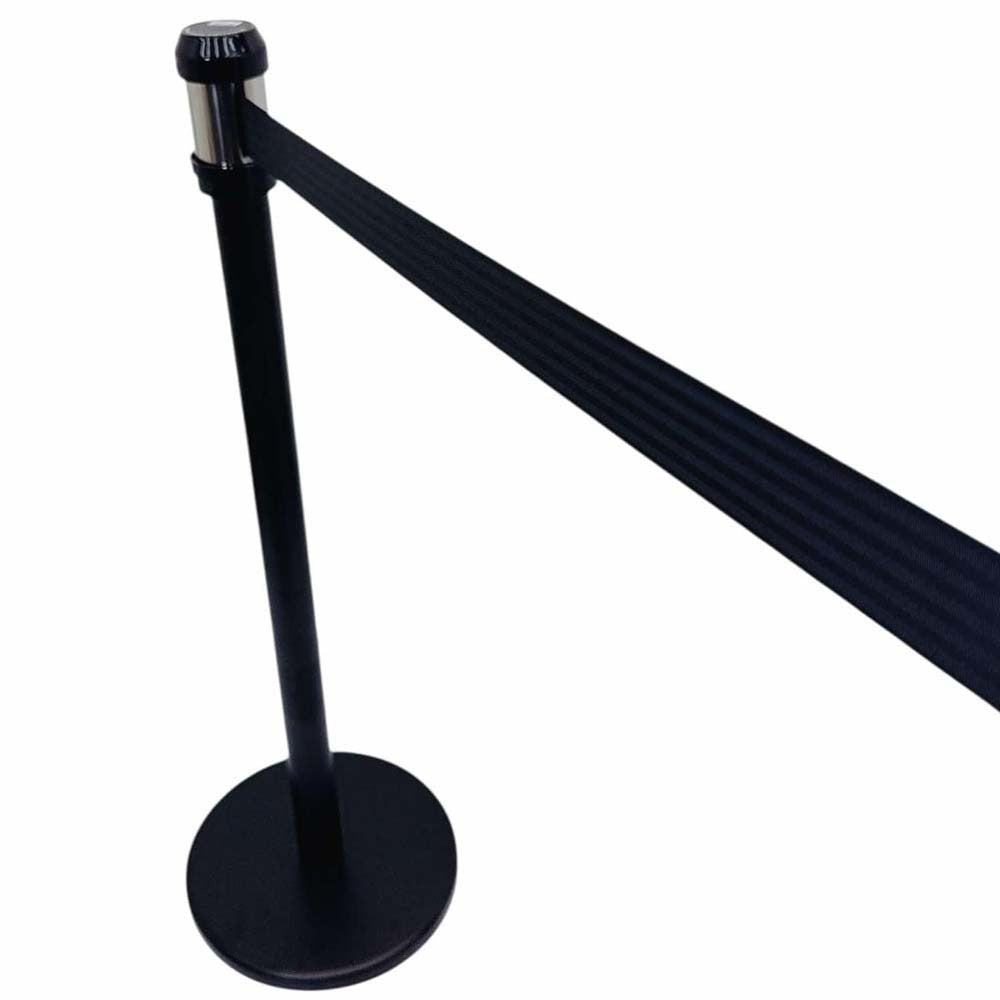 39" Tall Black Belt Type Stanchion 75" long Black Retractable Belt Barrier Post