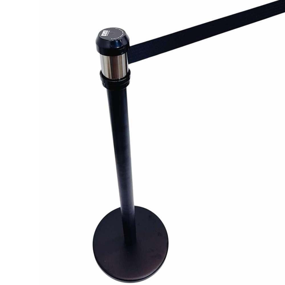 39" Tall Black Belt Type Stanchion 75" long Black Retractable Belt Barrier Post