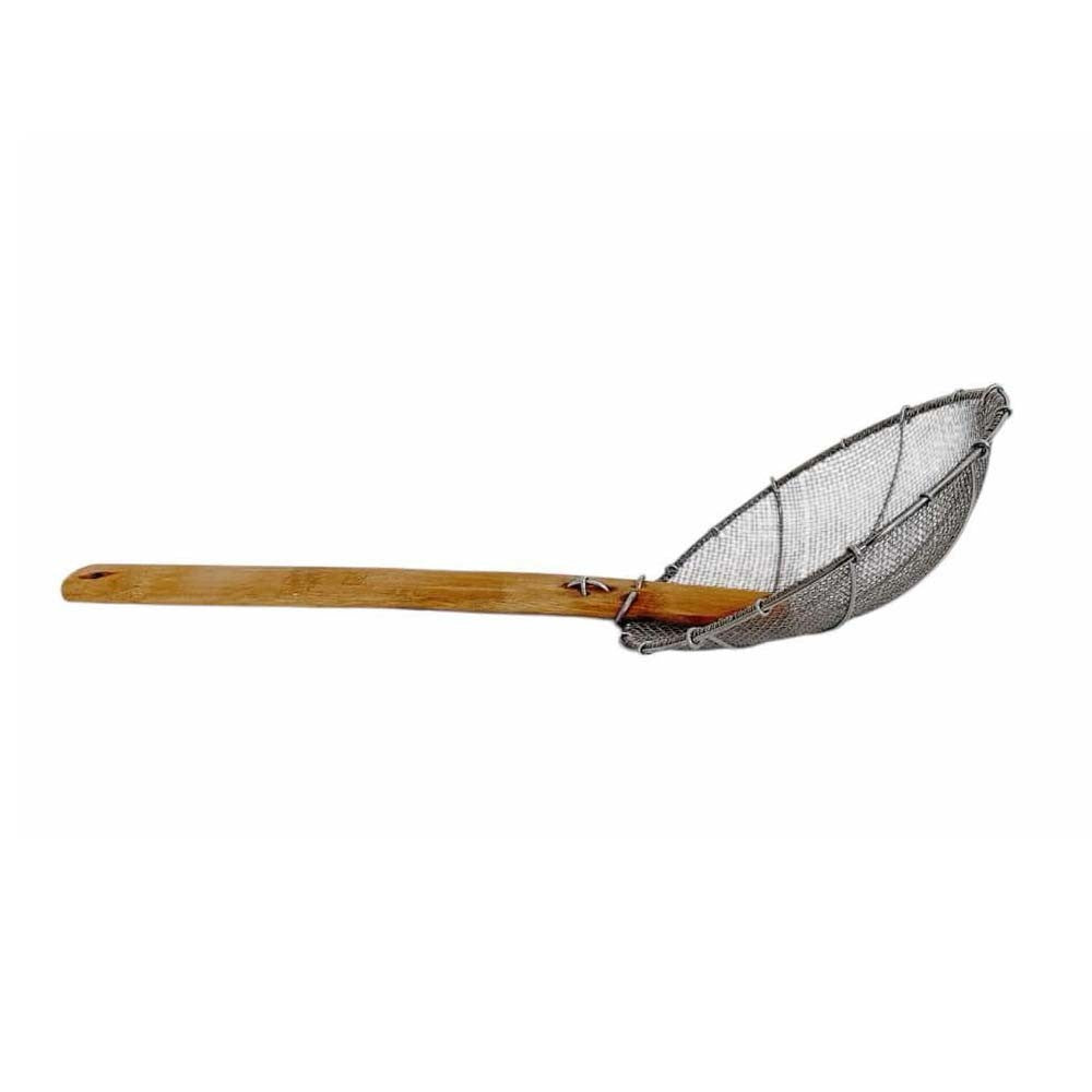 8" Stainless Steel Double Mesh Skimmer Wooden Handle Stainer Kitchen Cookware
