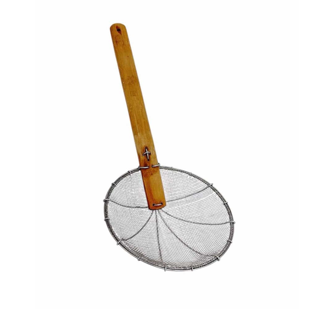 8" Stainless Steel Double Mesh Skimmer Wooden Handle Stainer Kitchen Cookware